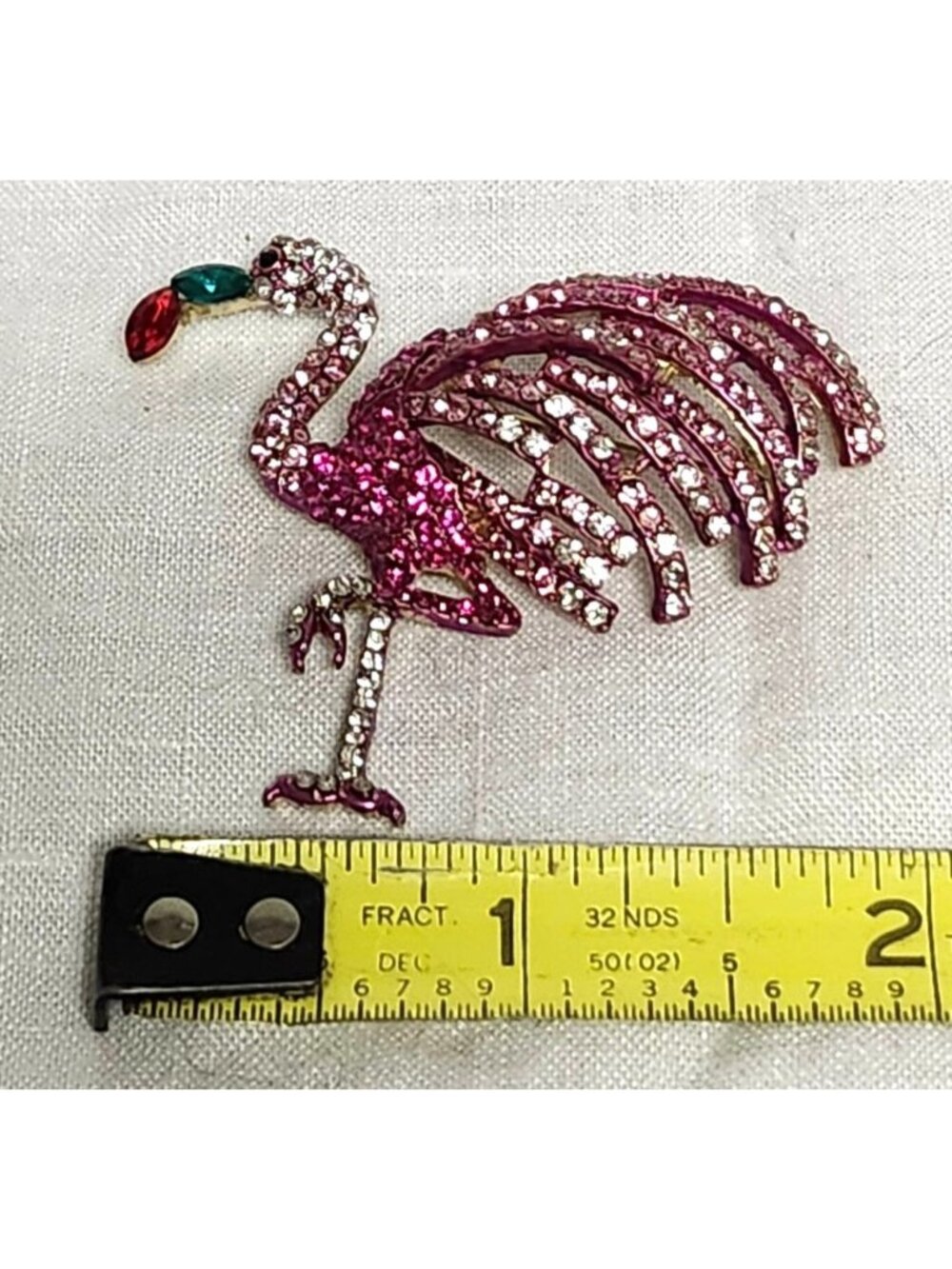Vintage Pink Rhinestone Flamingo Brooch Pin Florida Beachy Summer Jewelry - Picture 4 of 6